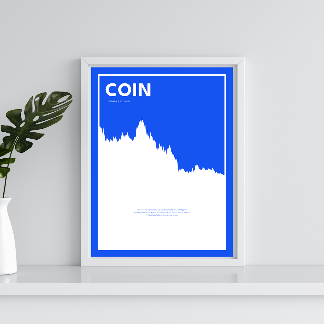 Coinbase Inc. (COIN) trading poster hanging on a wall